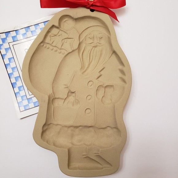 Brown Bag Cookie Mold Santa 1983 Hill Design Stoneware Christmas Recipe Book New - Picture 10 of 12